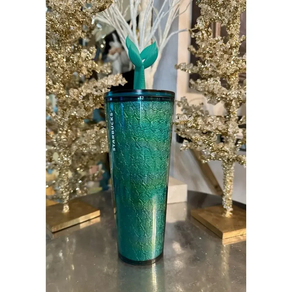 Starbucks 2025 Holographic Aqua Twin Mermaid Tail Straw Topper Tumbler NWT